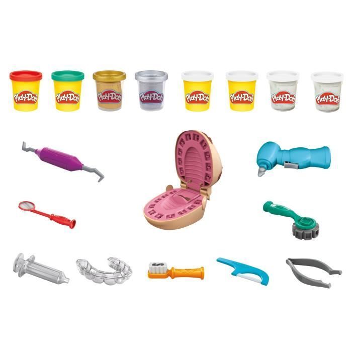 Clinica dentistica per bambini Play-Doh, 8 barattoli di pasta modellabile atossica, Play-Doh classico, età 3+