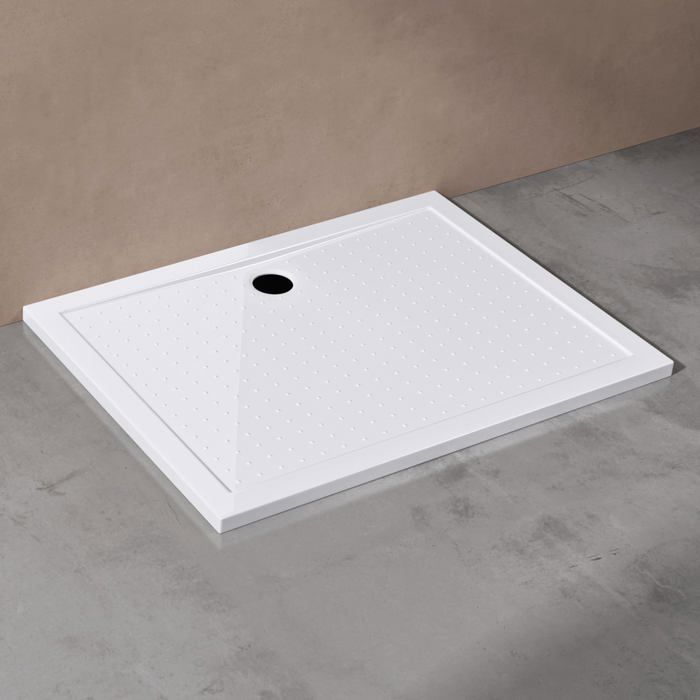 Plato de ducha Doporro Lucia04AR, acrílico, antideslizante, blanco, plano, rectangular, 90x120x4cm, con desagüe AL01.