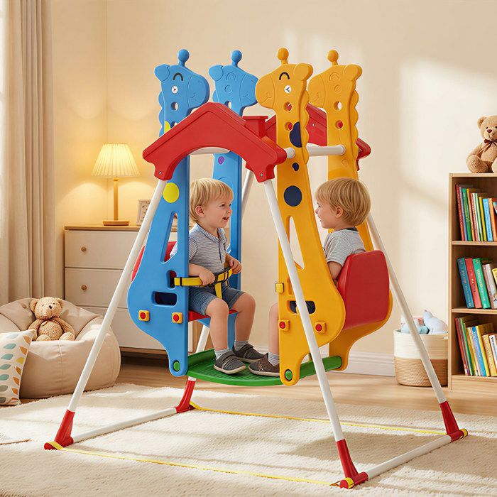 Children's Swing - AIYAPLAY - Double Face-to-Face Seat - 30kg Load Capacity - Steel Frame - 114x94x134.5cm - Multicoloured