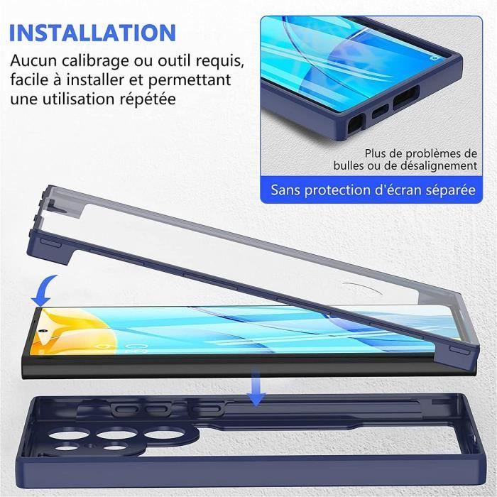 Funda integral para Samsung Galaxy S23 Ultra, a prueba de golpes, transparente, azul marino, borde rígido.