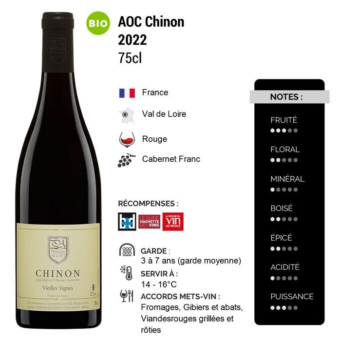 Domaine Philippe Alliet Chinon Vieilles Vignes 2022 - Vinho Tinto do Vale do Loire (3x75cl) Orgânico