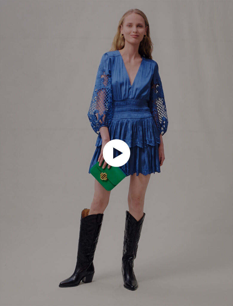 Rochie scurtă din satin - Albastră