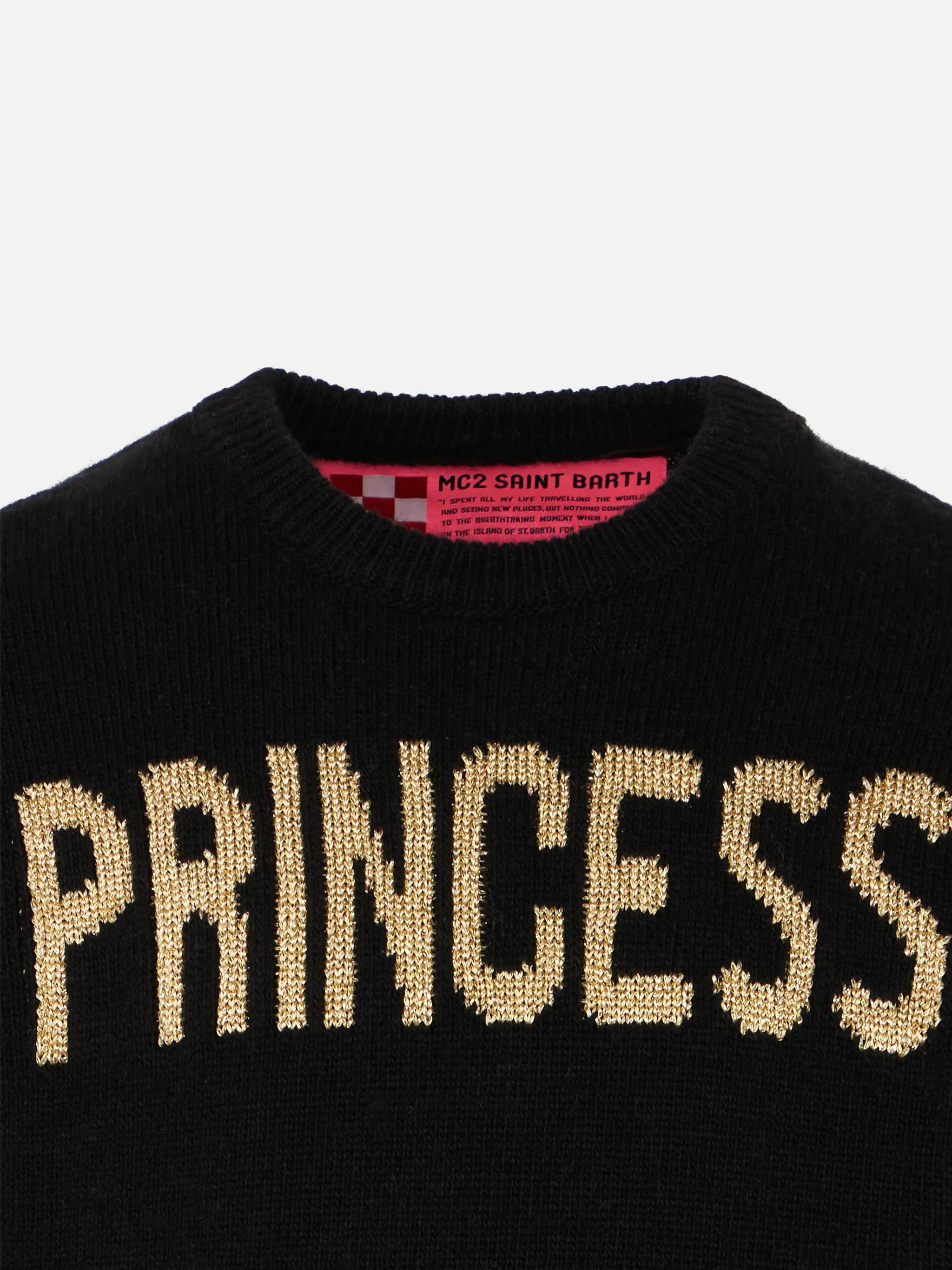 Maglione nero da bambina ricamo Princess lurex