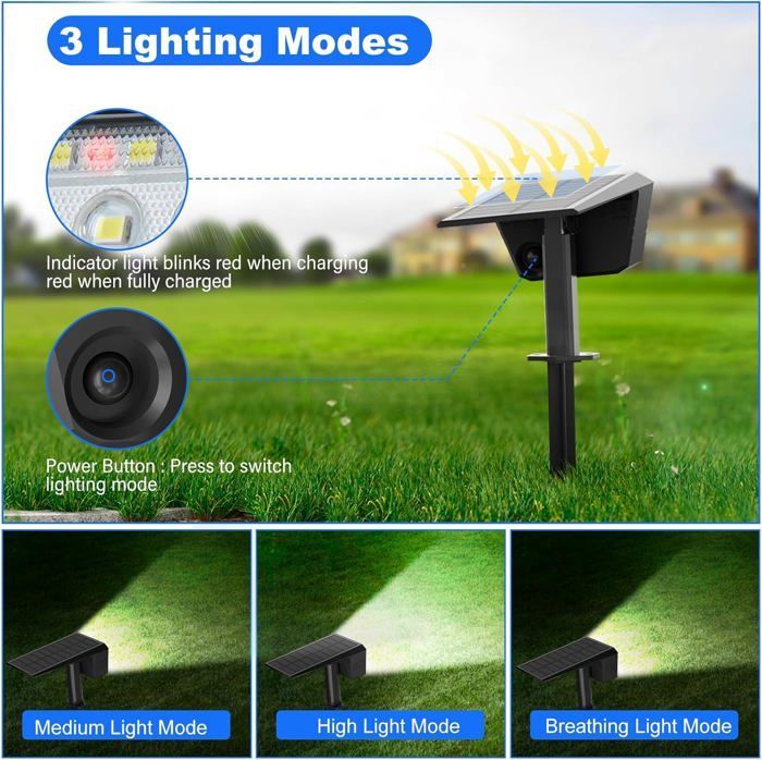 Focos solares para exteriores, 4 unidades, 44 luces LED solares para exteriores con 3 modos de iluminación, lámpara solar para exteriores con clasificación de impermeabilidad IP65.