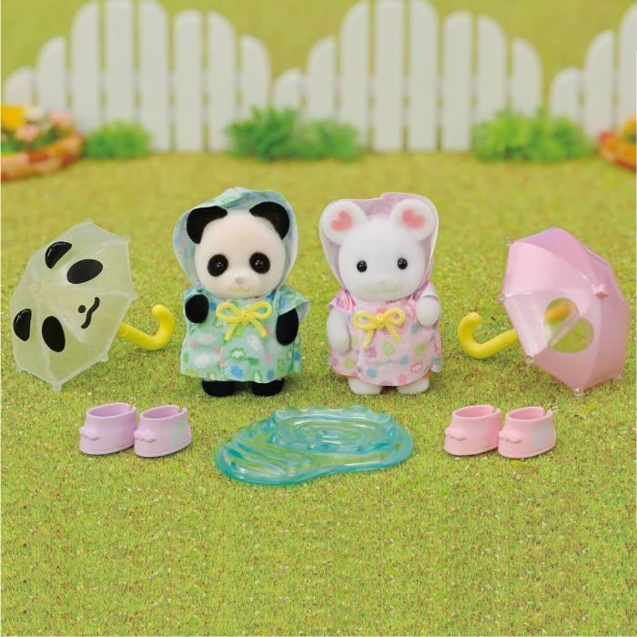 Articulated Figures - SYLVANIAN FAMILIES - Baby Duo in Raincoats - Panda and Marshmallow Mouse