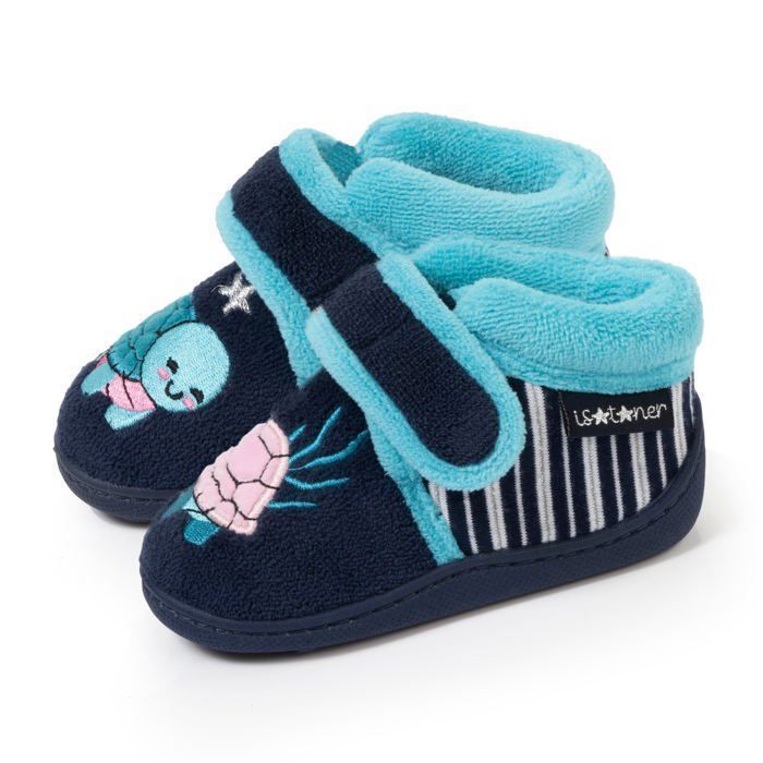 Pantuflas Isotoner para bebé niña con cierre de velcro, buen soporte para el pie, suela antideslizante, azul marino.