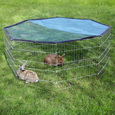 Enclos octogonal Kerbl pour animaux de compagnie avec protection solaire - 8 côtés