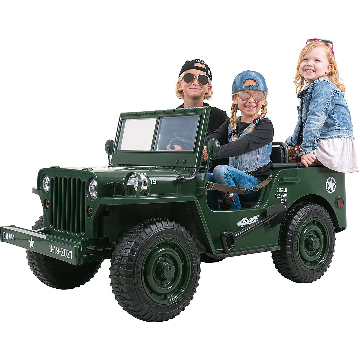 Lasten sähköauto Jeep Willys - 4x45 wattia - lasten auto kaukosäätimellä - vihreä äänimoduuli