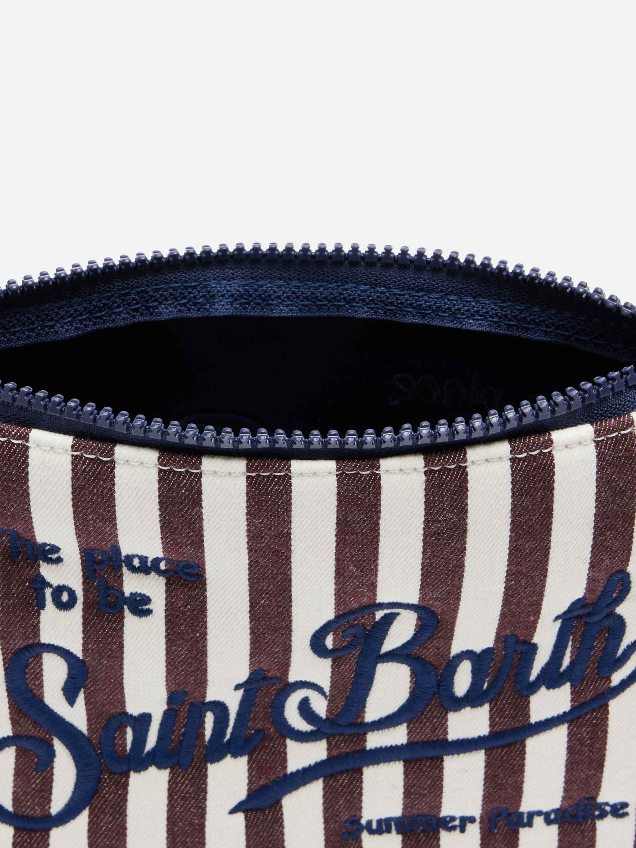 Aline gestreepte clutch met denimlook