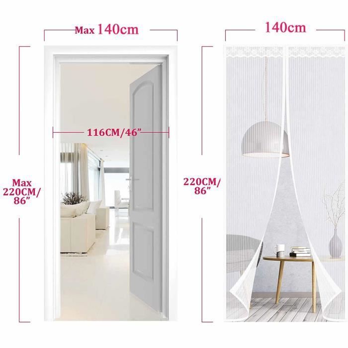 Mosquitera magnética para puerta de 140x220 cm, cortina antimosquitos, cierre automático, kit de instalación, tira adhesiva.