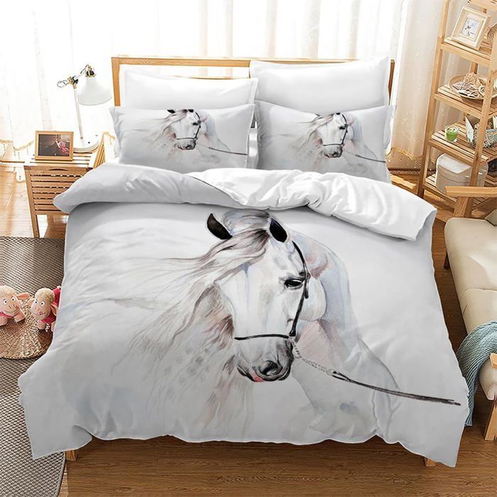 Funda nórdica de caballo de 140x200cm, juego de ropa de cama de caballo para niños, 1 funda nórdica de caballo + 2 fundas de almohada de 50×75cm