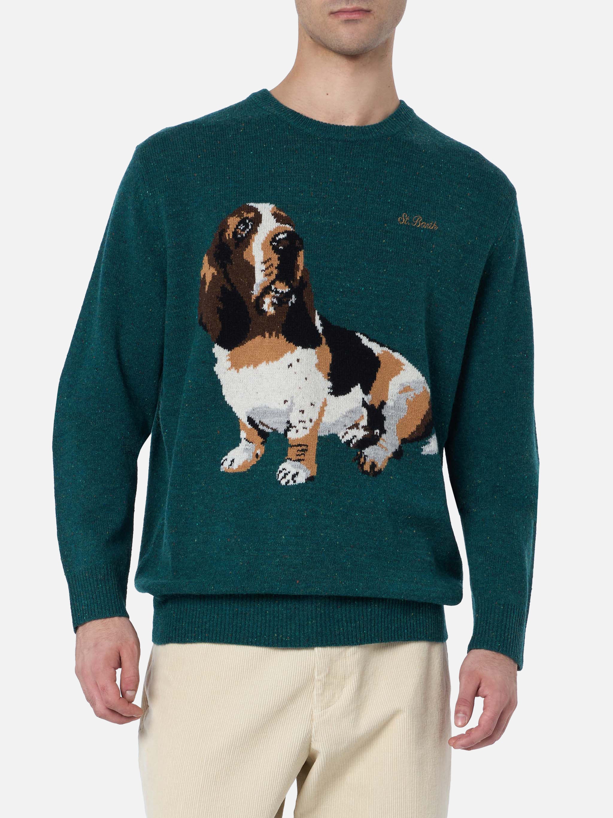 Groene herentrui van Airone met print van een bassethond.