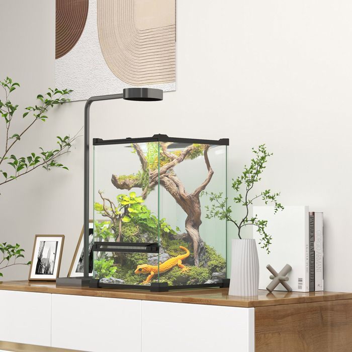Terrário de vidro para répteis - PawHut - vivário de 12L com tampa de tela metálica - 20 x 20 x 30 cm - preto