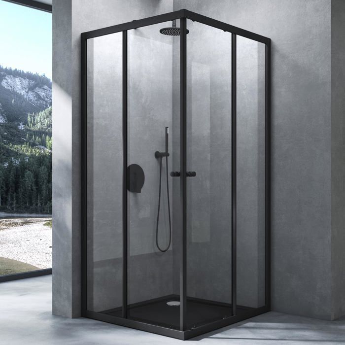 Box doccia Mai & Mai® nero 75x90 cm, due ante scorrevoli, vetro temperato trasparente RAV16K