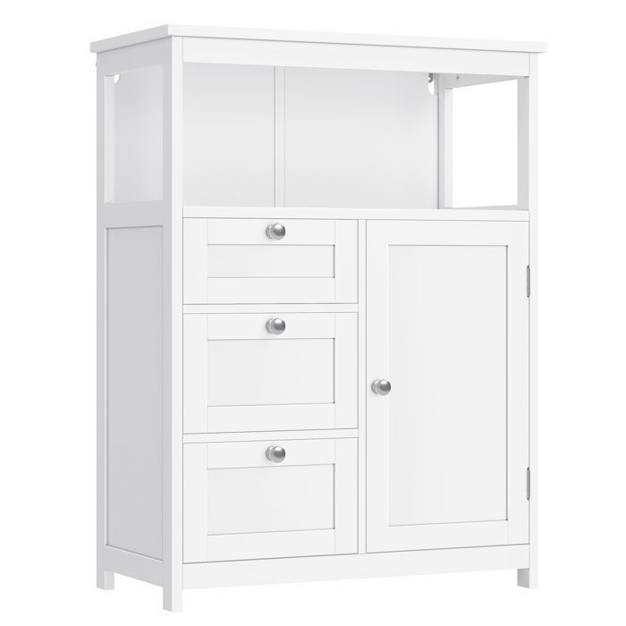 VASAGLE Meuble de Salle de Bain, Commode, Placard, Armoire, avec Étagères Réglables, 3 Tiroirs, 30 x 60 x 80 cm, Blanc