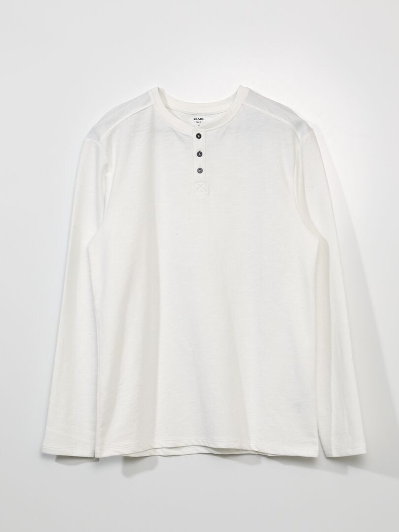 Camiseta de gola Henley de cor sólida - Branca