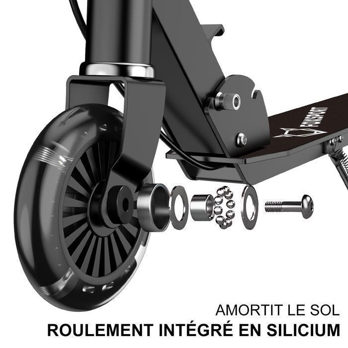 Patinete infantil FOXSPORT - Altura regulable - Freno de mano - Plegable - Negro