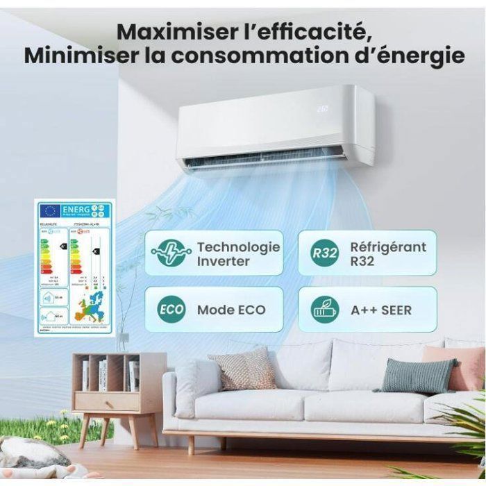 RELAX4LIFE 12000 BTU Omkeerbare Split Airconditioner - 22m² - Verwarming en Koeling - Invertertechnologie - Energieklasse A++