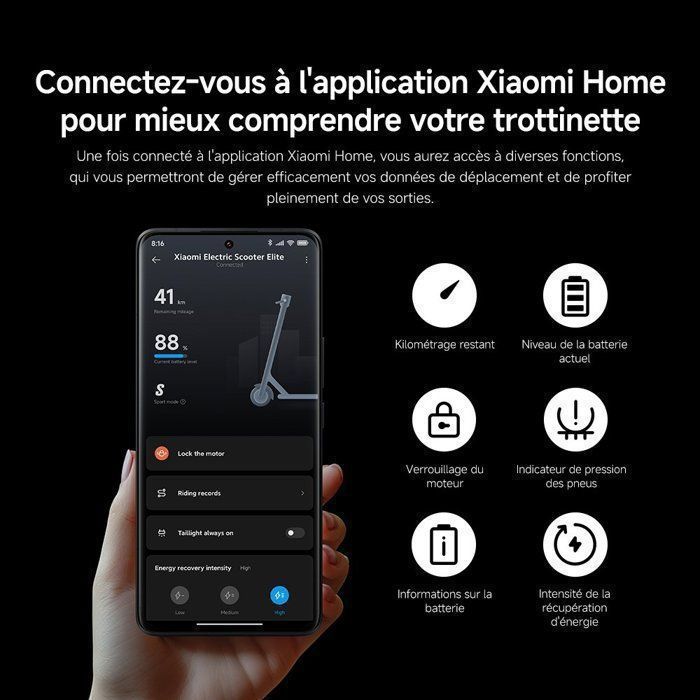 Patinete eléctrico Xiaomi Elite: autonomía de 45 km, velocidad máxima de 25 km/h, reducción de vibraciones, potencia nominal de 400 W.