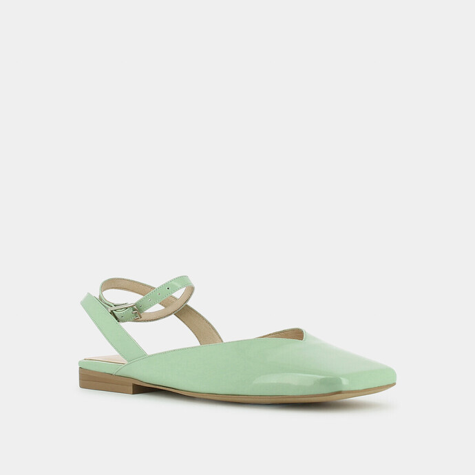 Ballerines ouvertes à brides  en cuir vernis lagon