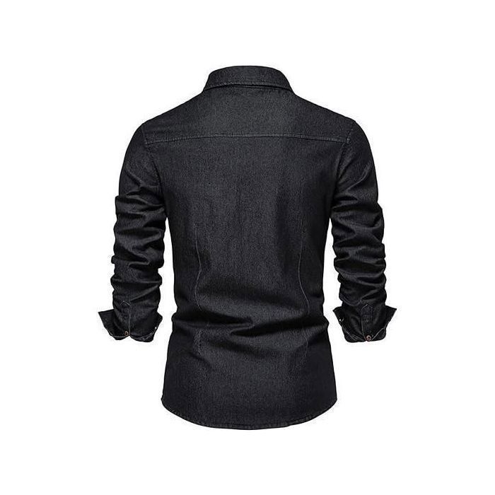 Camisa de hombre - Camisas Henley - Corte ajustado - Denim negro