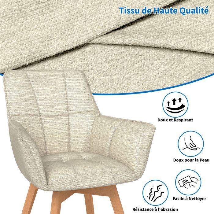 WAFTING Lot de 2 Chaises de Salle à Manger Pivotantes avec Accoudoirs, Fauteuil Rembourrée avec Dossier en coton, Beige