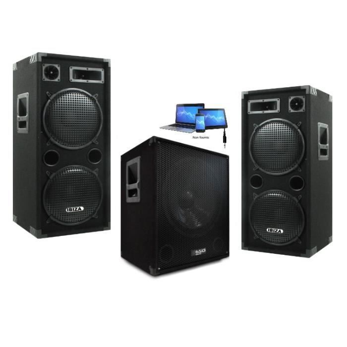Ibiza Sound 2800W DJ PA System Package - SUB15A Powered Subwoofer + STAR210 Speakers + Speaker & PC Cables