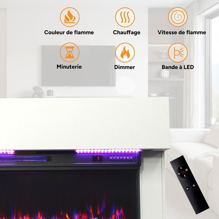 Chimenea eléctrica HOMAVO de 91 cm (36 pulgadas), 1000/2000 W, llama 3D, tira LED, control remoto, temporizador, protección contra sobrecalentamiento, incluye mueble.