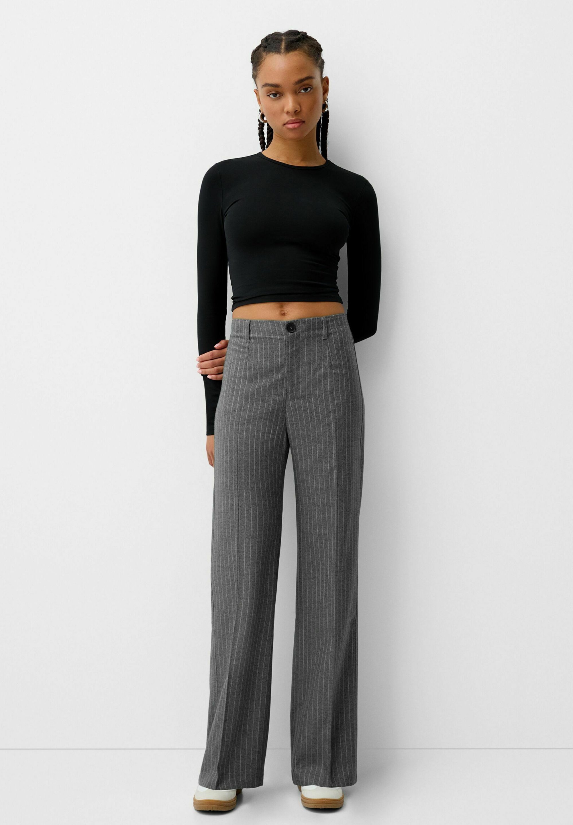 Pantaloni Bershka a gamba larga - grigi