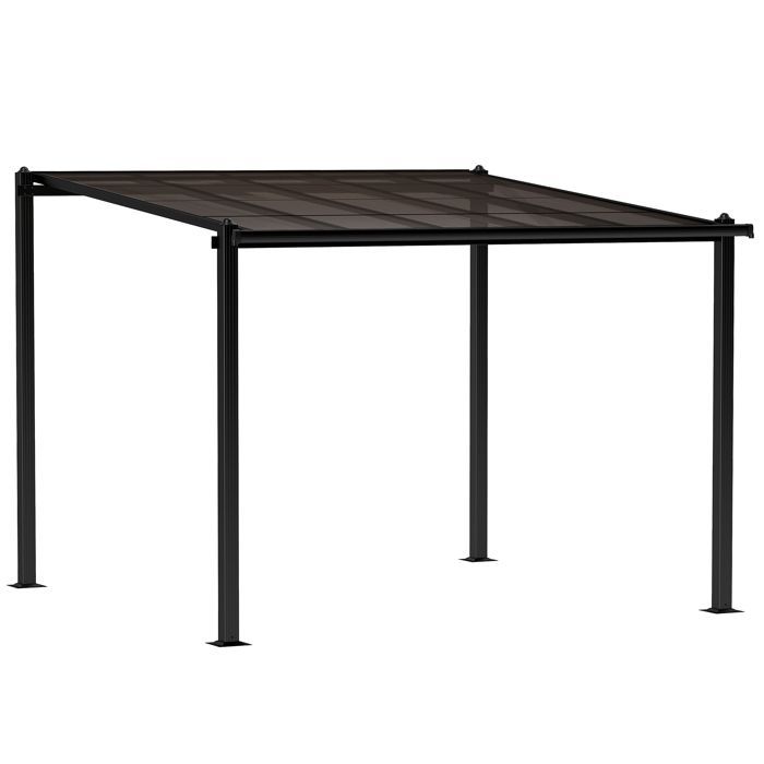 Pérgola de jardín exterior - Outsunny - 3 x 3 m, aluminio - techo de policarbonato impermeable y sistema de drenaje - gris