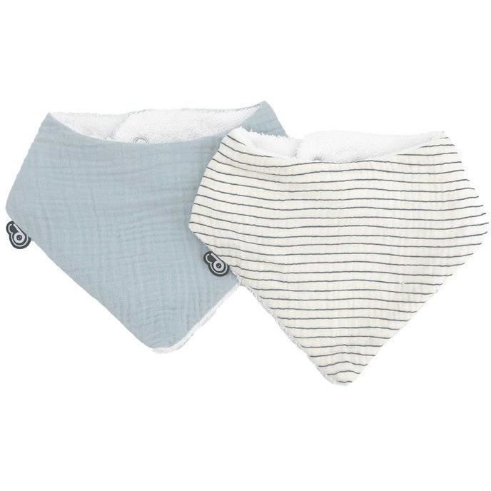 Set of 2 bandana bibs - DOMIVA - One Size - Muslin - Vintage Blue Stripes