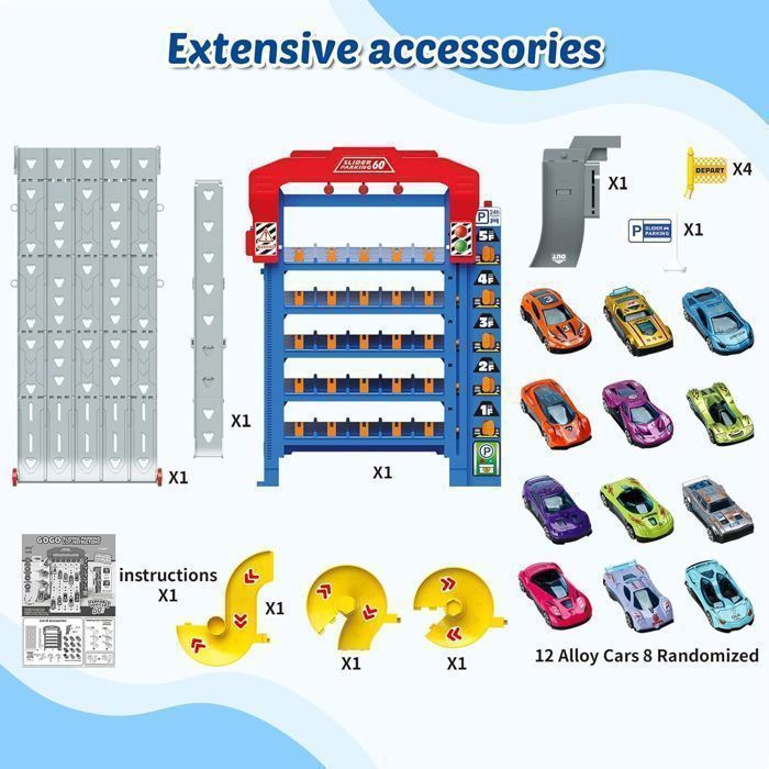 Parking à Toboggans VATOS avec 10 Voitures - Jouet Enfant véhicule de course pour 2-4 joueurs - Cadeau enfant 3+ans