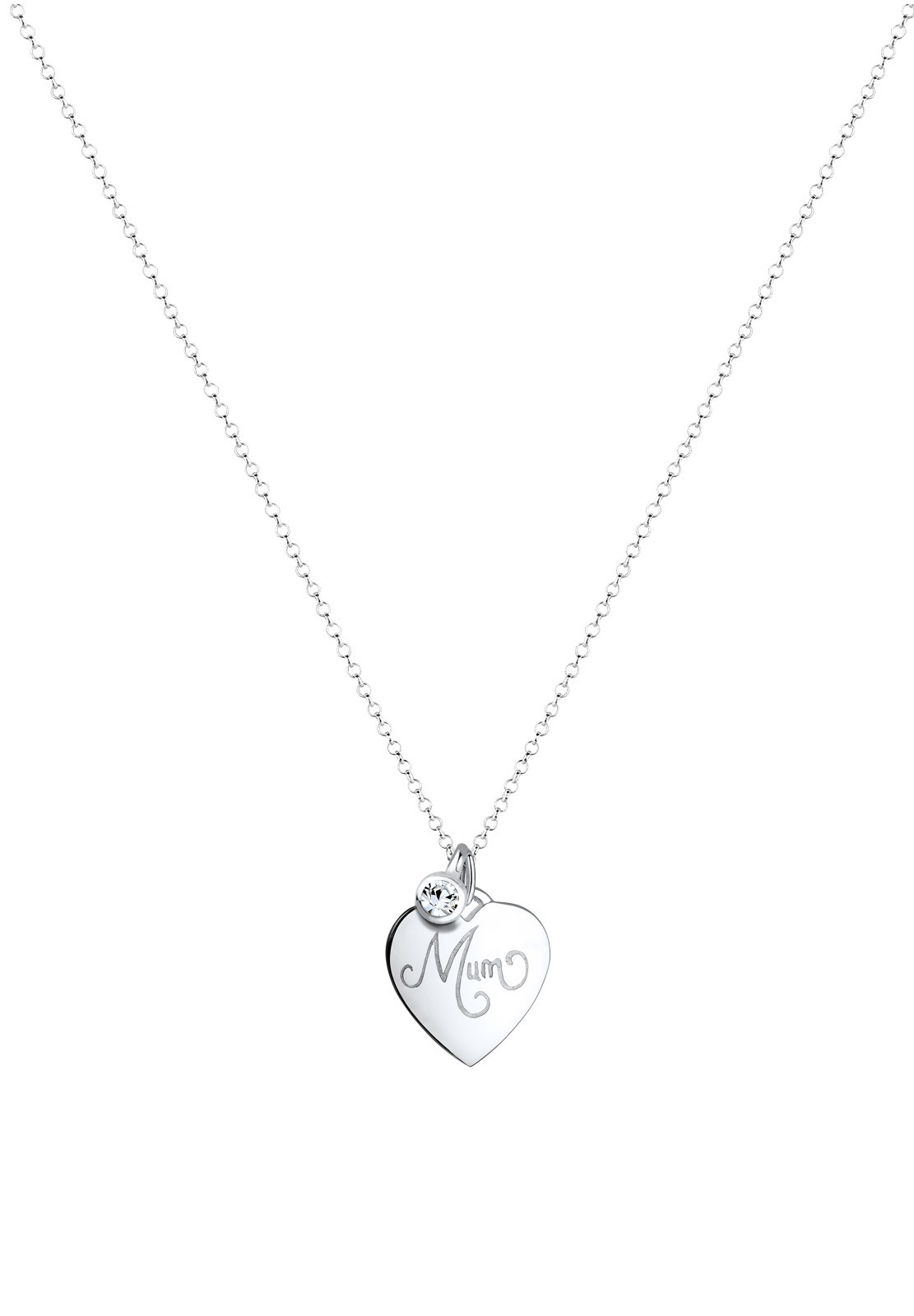 Elli Femmes Mum écriture mère cœur avec cristal en argent sterling 925