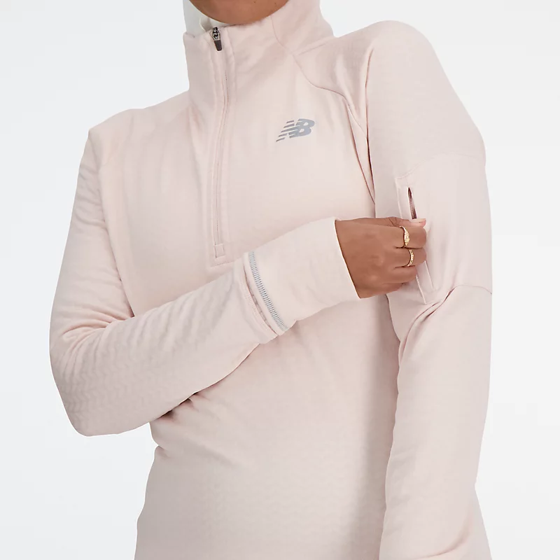 NB Heat Grid Damen-Sweatshirt mit halbem Reißverschluss in QUARTZ PINK HEATHER