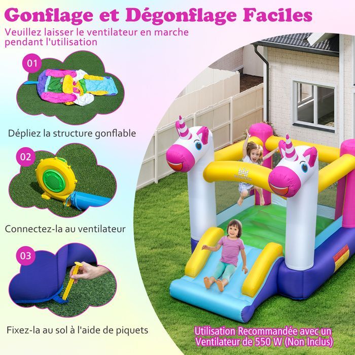 Castillo hinchable 2 en 1 COSTWAY con tobogán para niños de 3 a 12 años - 260 x 195 x 219 cm - Zona de salto sin soplador para jardín