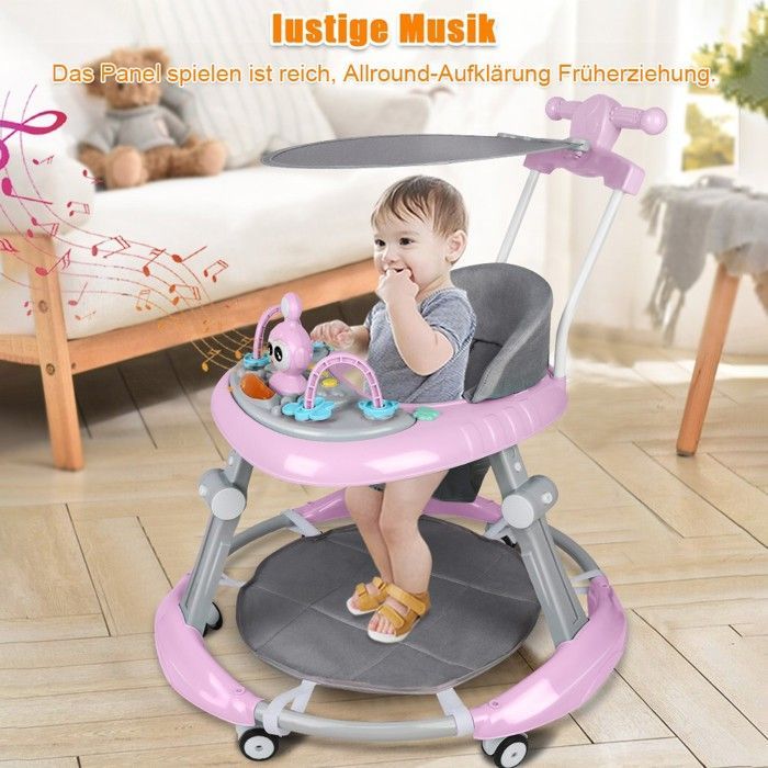 Andador convertible 3 en 1 para bebés, apto para niñas y niños - MIPAN - Con 6 ruedas universales - Ajustable - Para bebés de 6 a 18 meses - Hasta 25 kg - Rosa