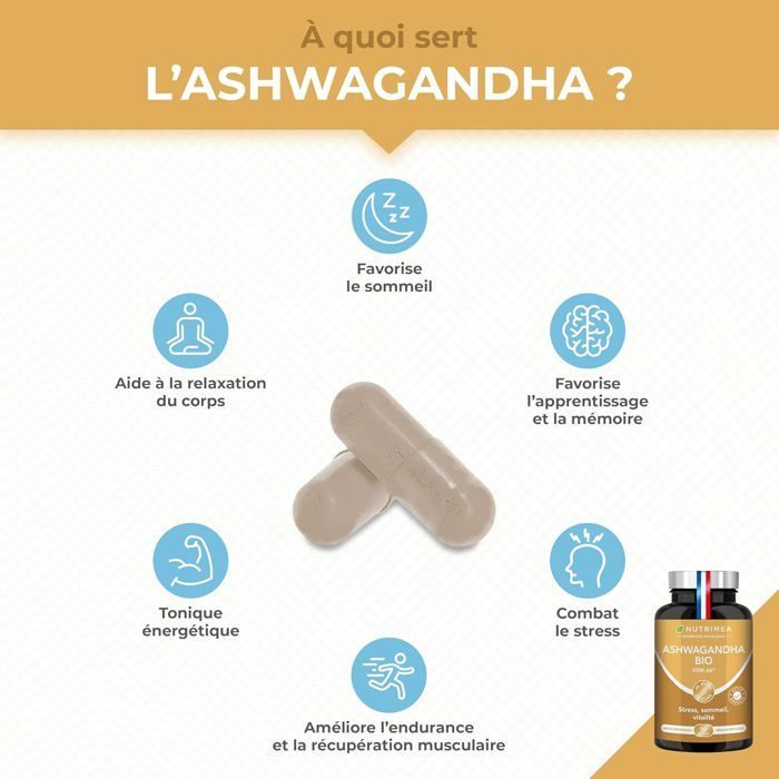 Ashwagandha Bio KSM-66® 600 mg Adaptogène – Stress & Bien-être Mental – 90 Gélules Vegan – Nutrimea – Expertise Française