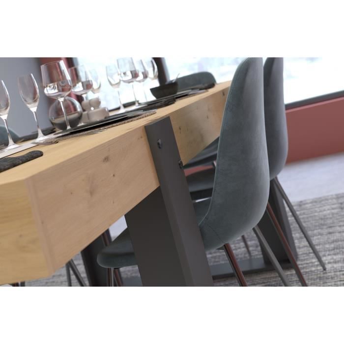 Conjunto de aparador y mesa LOFT - PARISOT - Roble artesanal y gris - 3 puertas - 8 personas