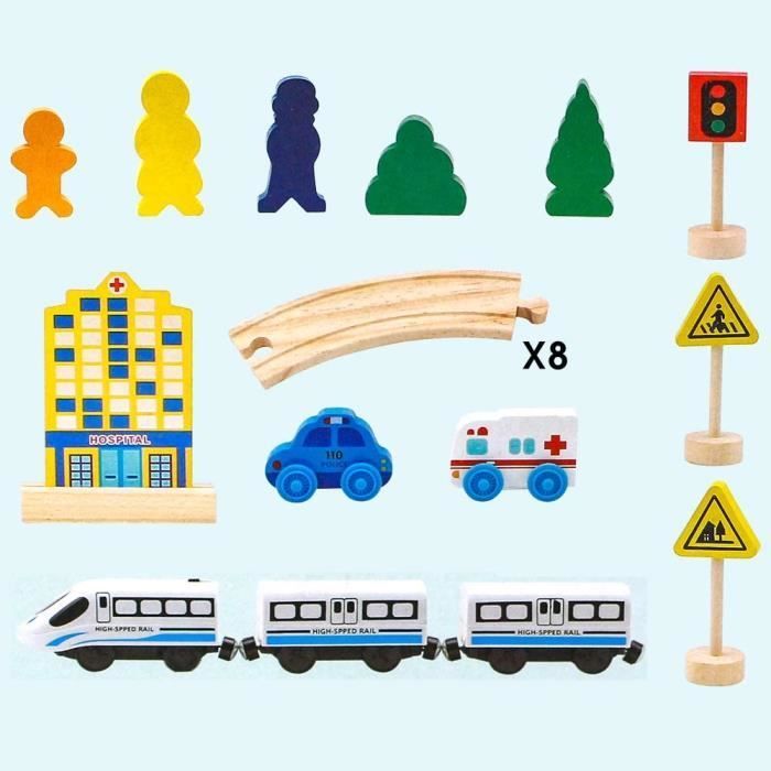 Pista per trenino elettrico in legno, gioco educativo di avventura con macchinine per bambini