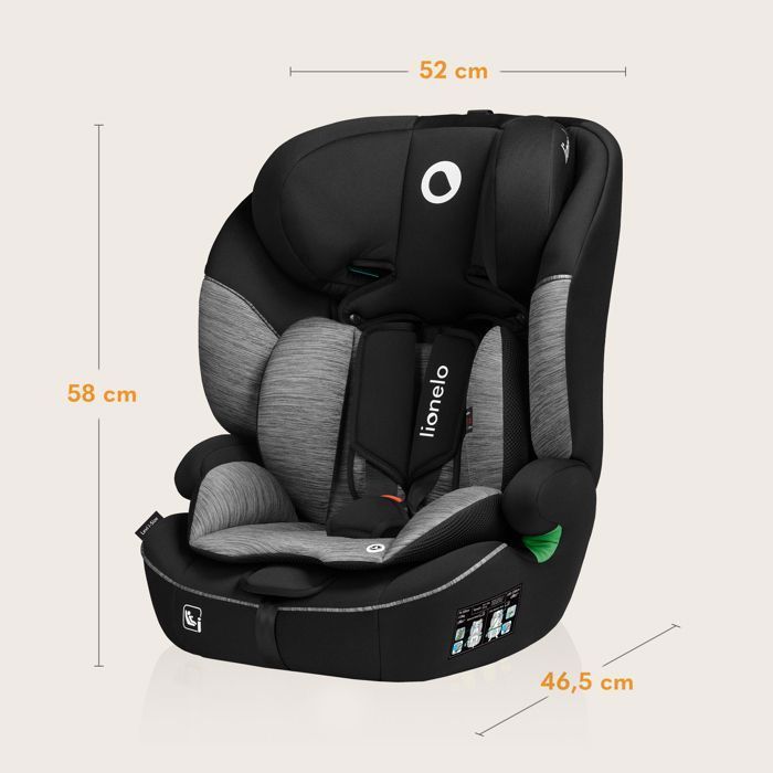 Silla de coche convertible LIONELO Levi i-Size - Grupo 1/2/3 - Negra - Arnés de 4-5 puntos - Reposacabezas ajustable