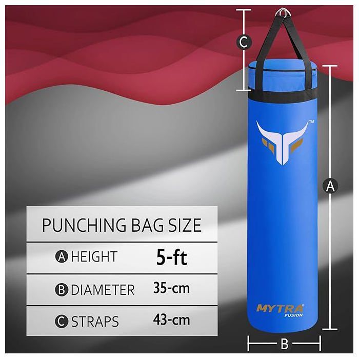Sac de Frappe 152 cm Vide - Mytra Fusion - Sac de Boxe Renforcées Non Rempli - Arts martiaux Muay Thai - BLEU