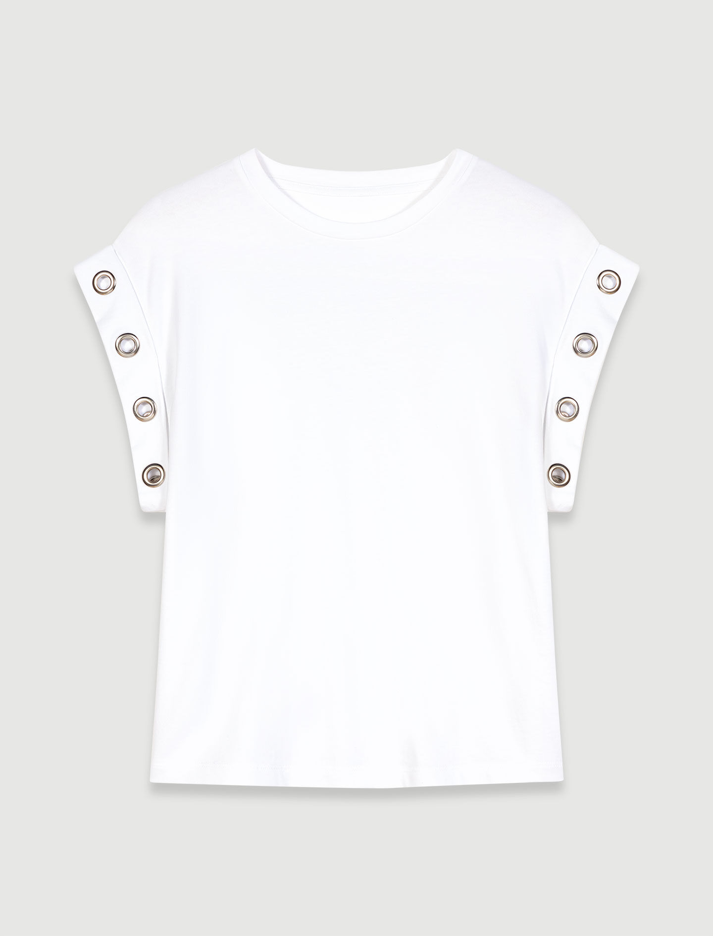 Tricou cu detaliu de ochiuri - Alb