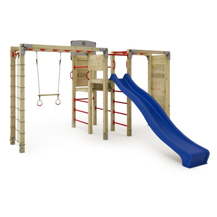 WICKEY FIT Cross1085 Speel- en fitnessstation – 300 cm glijbaan en hangladder – Calisthenicsstructuur voor in de tuin – 5 jaar garantie*