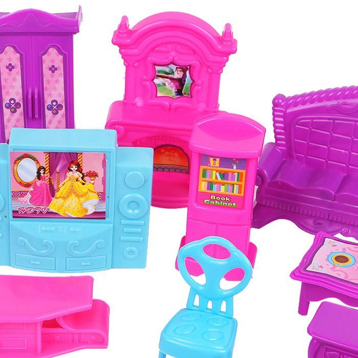 Casa de muñecas de juguete, 22 piezas, muebles de plástico, piezas en miniatura, juguetes para bebés y niños.