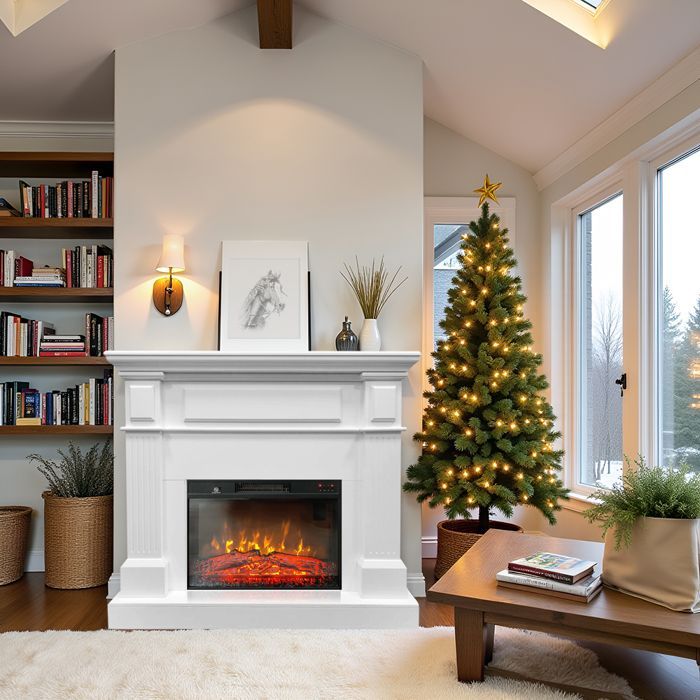 Witte elektrische haard met vlameffect, TUX ElectricSun, met geluidseffect, L110xH102cm