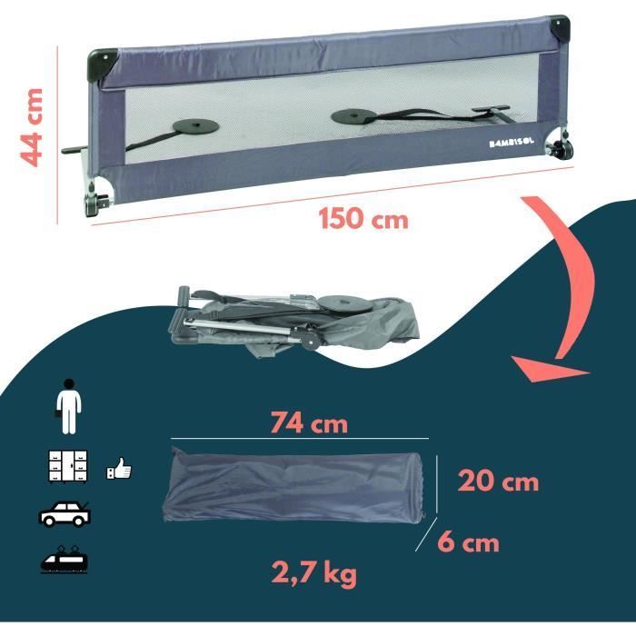 Grade de proteção para cama - LOOPING - BL5003G - Dobrável - Cinza