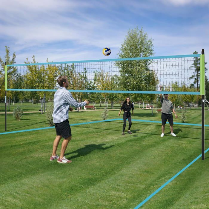 Red de voleibol exterior GOPLUS de altura regulable, kit completo de voleibol con postes metálicos, 9,75 m x 0,9 m (verde)