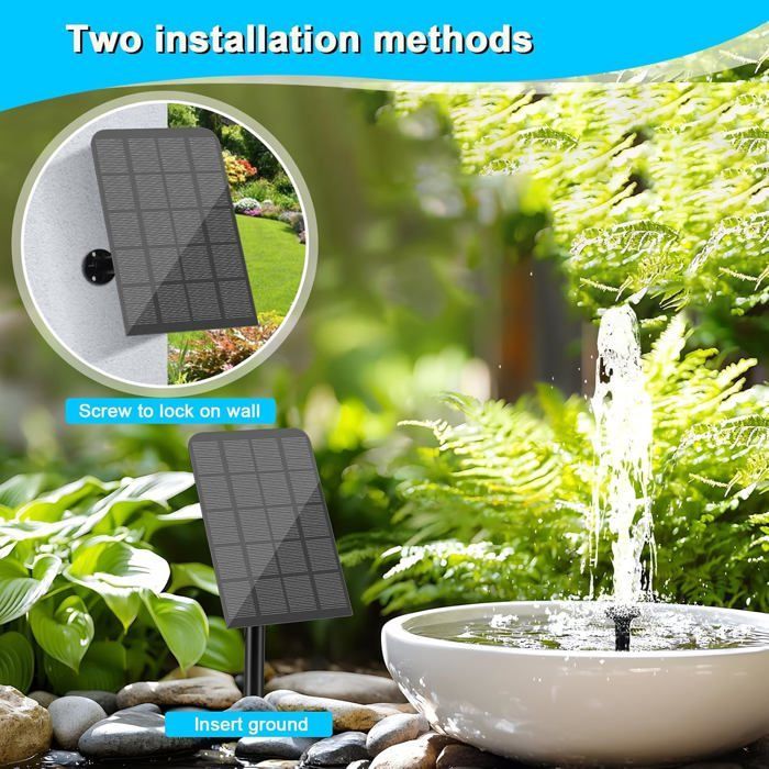 Fuente solar 5V/2.5W 170L/h, bomba de agua solar, con 5 boquillas, cable de 3.25m, bomba solar para estanques, para bebederos de pájaros