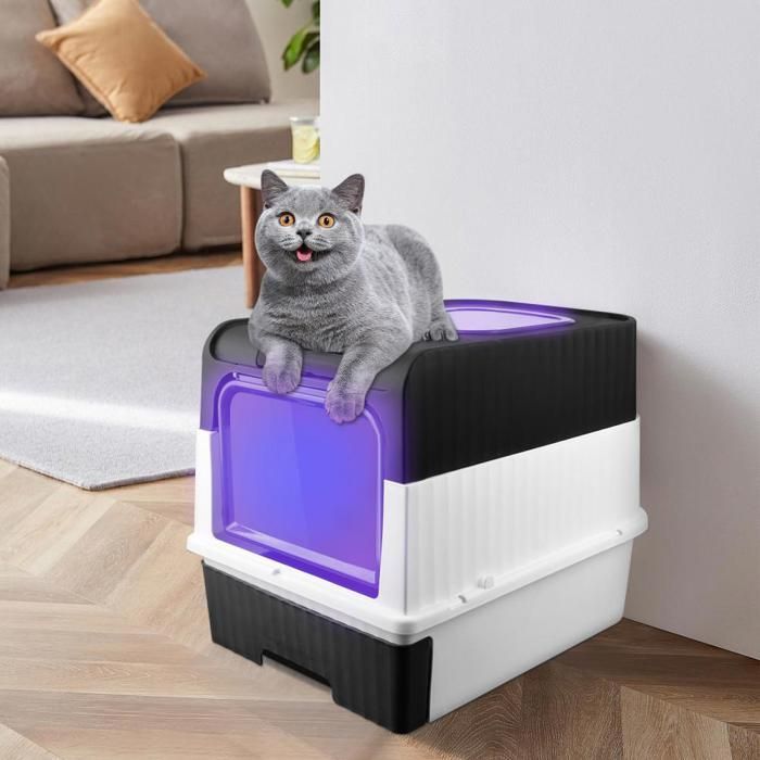 JEOBEST Kattenbak met lade en sterilisatiefunctie, zwart, inclusief gratis schepje.