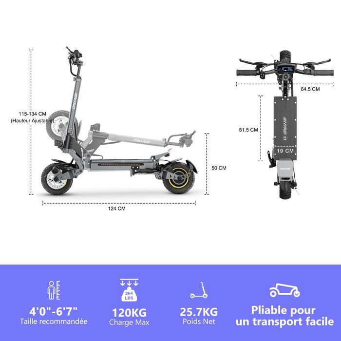 Trottinette Electrique Pliable iENYRID S1 1200W 48km Autonomie 48V/15Ah 10'' Pneu Tout-Terrain 45km/h Max 3 Vitesses 120kg Charge